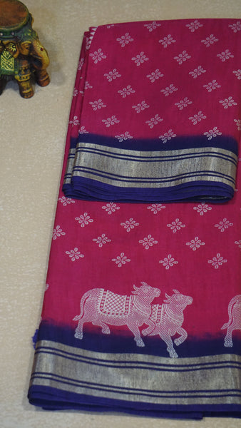 Shiffon Saree Cow Print Pink - Violet