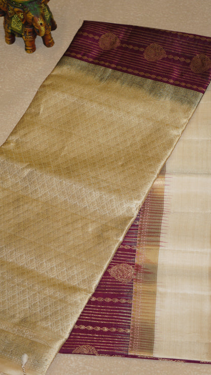 SPure Soft Silk Saree - Wine & Sandal