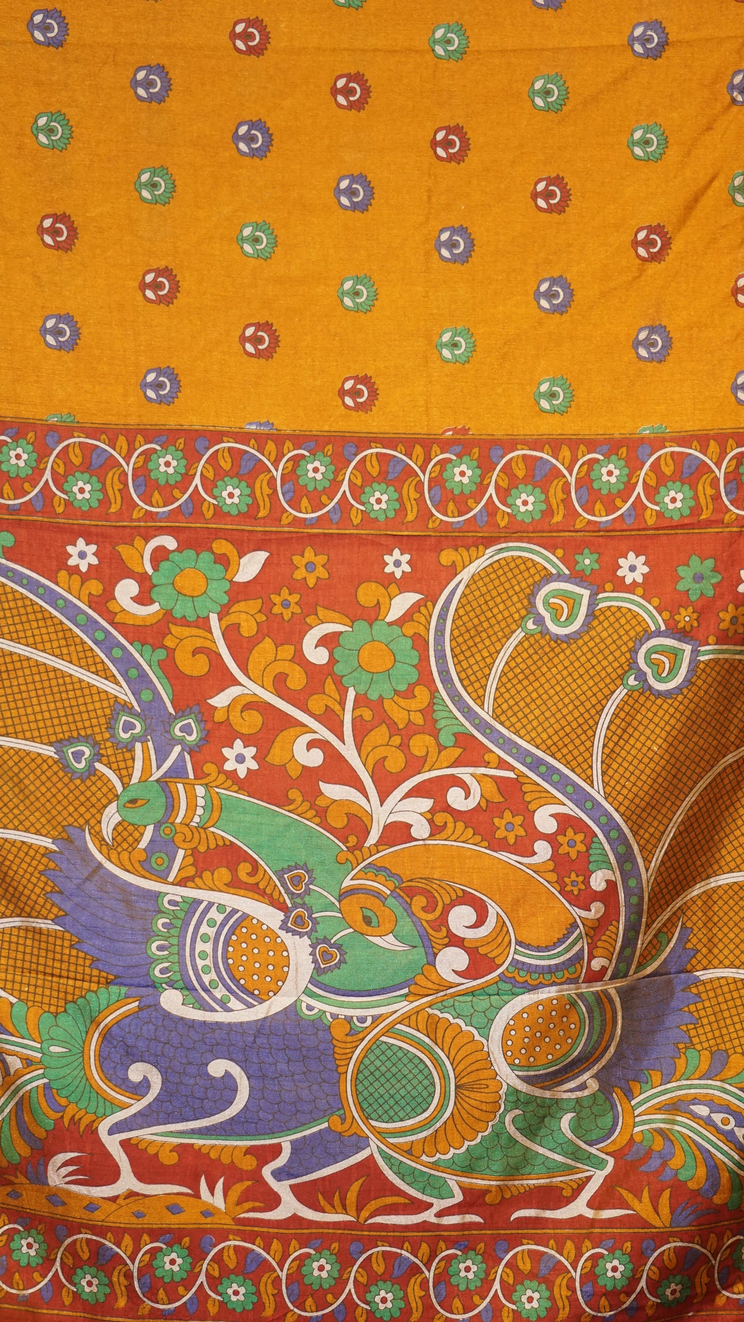 Semi Pattola Saree Kalamkari Print Mustard