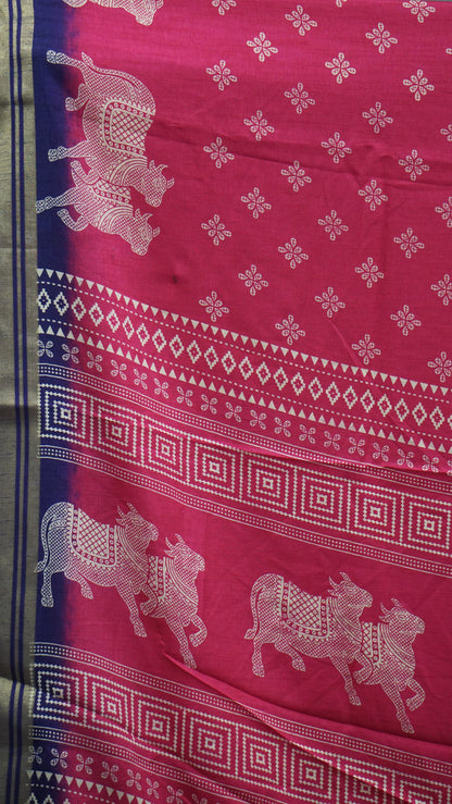Shiffon Saree Cow Print Pink - Violet