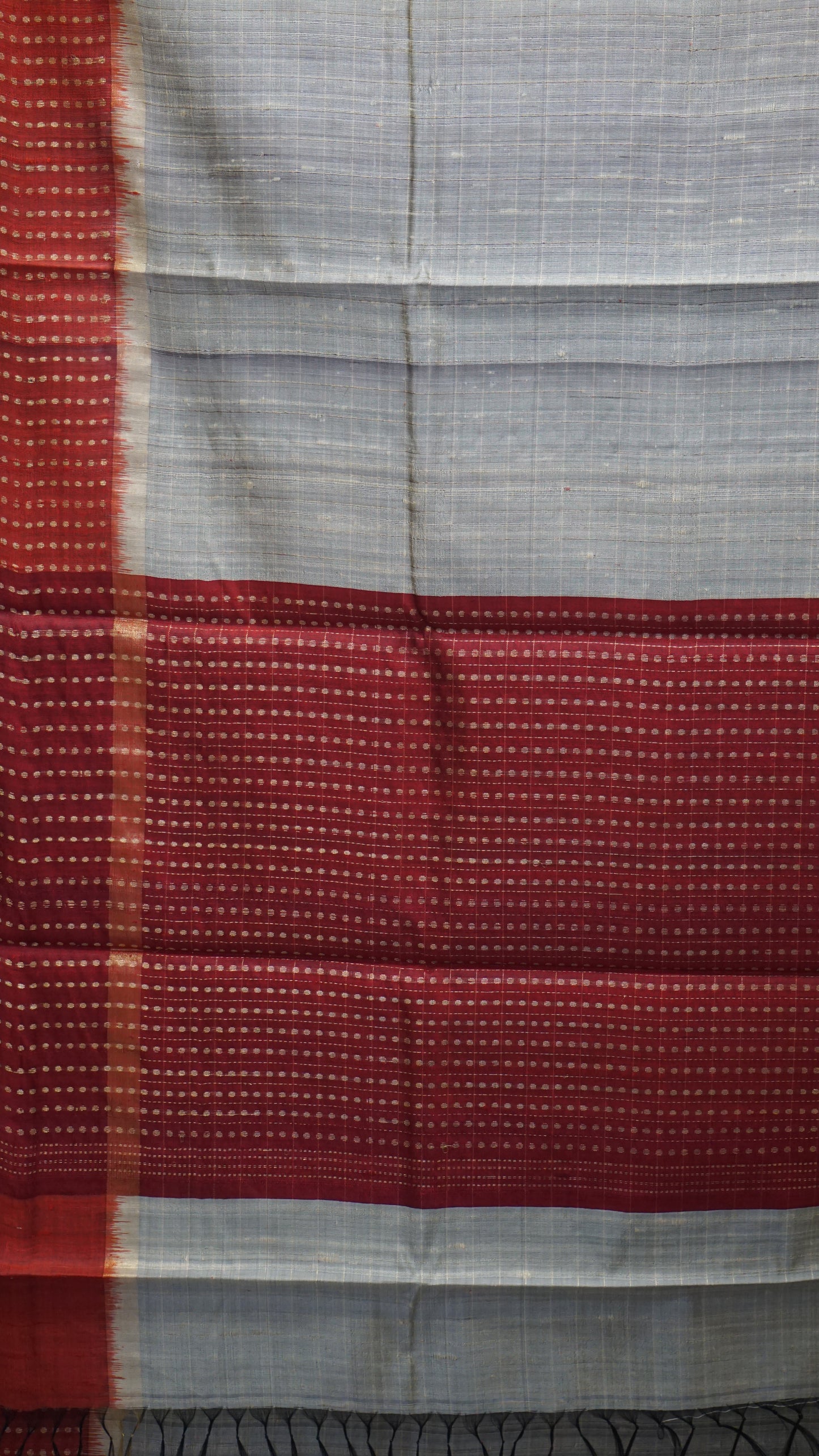 Pure Dupion Silk Saree Checks - Cream With Maroon Border