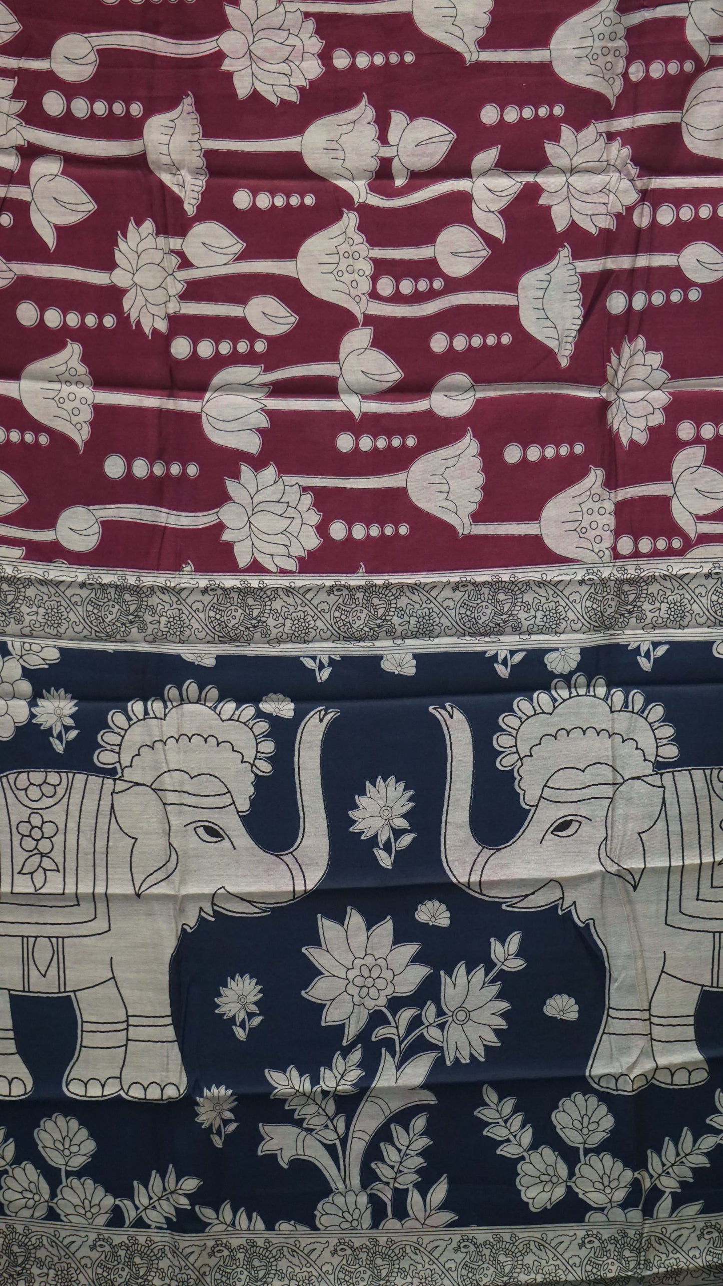 Malai Cotton Saree Pichwai Print - Purple with Navy Blue Border