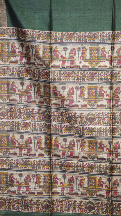 Pure Tussar Saree - Bottle Green