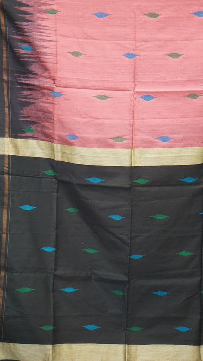 Handloom Cotton Saree - Light Pink & Black