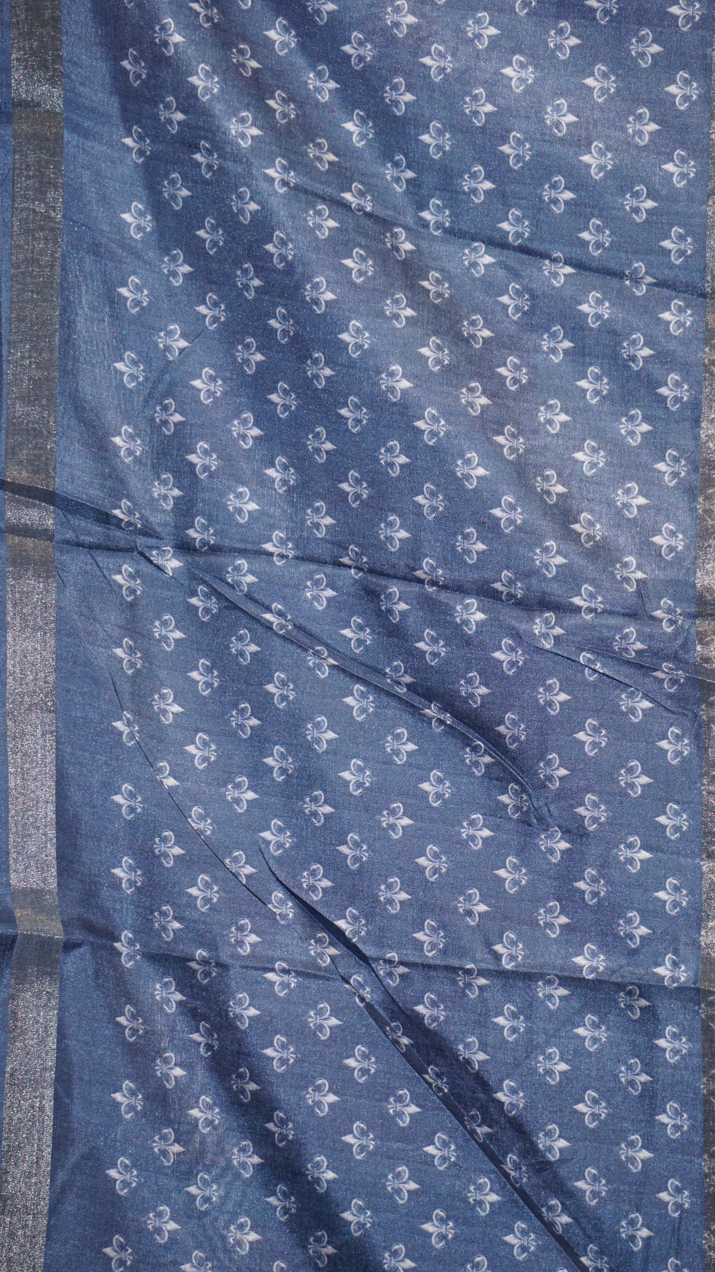 Semi Printed Silk Saree - Navy Blue