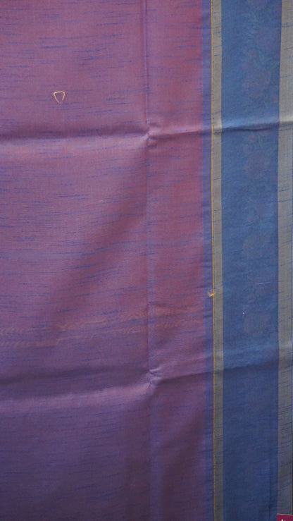 Semi Raw Silk Saree - Red With Navy Blue Floral Border