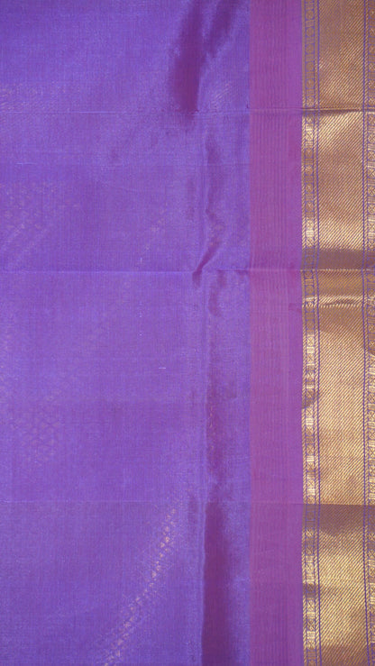 Silk Cotton Saree - Teal Blue & Purple