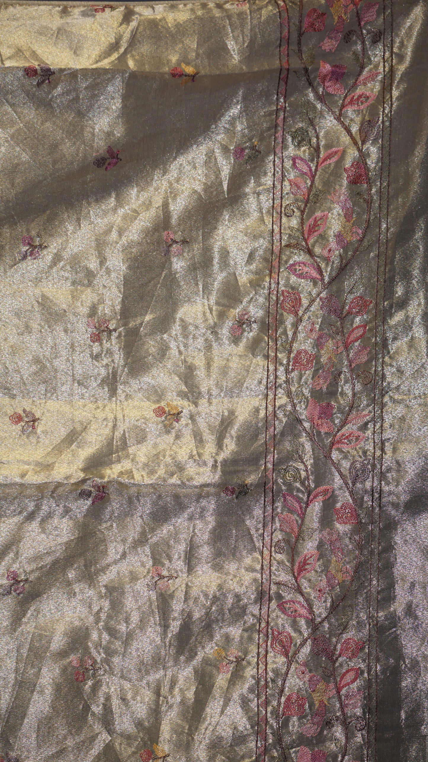 Semi Tussar Saree Crushed With Tissue Border Cream