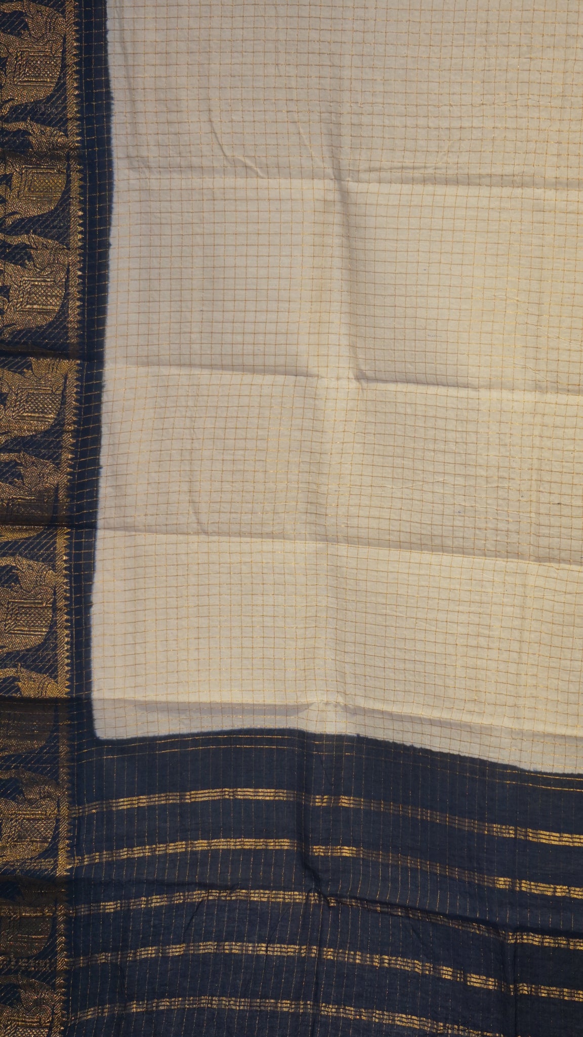 Sungudi Cotton Saree Checks Sandal - Navy Blue