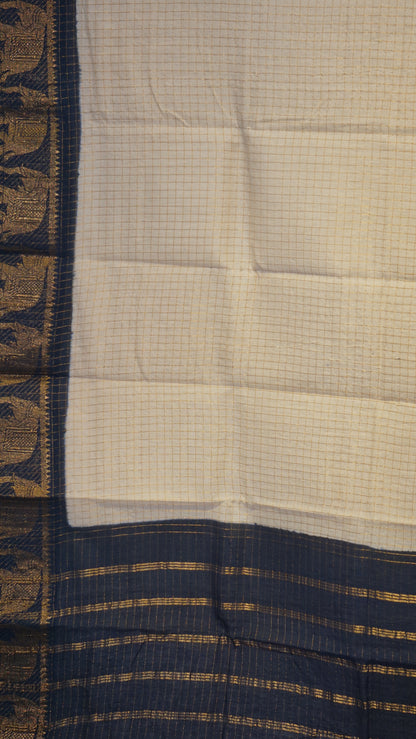 Sungudi Cotton Saree Checks Sandal - Navy Blue