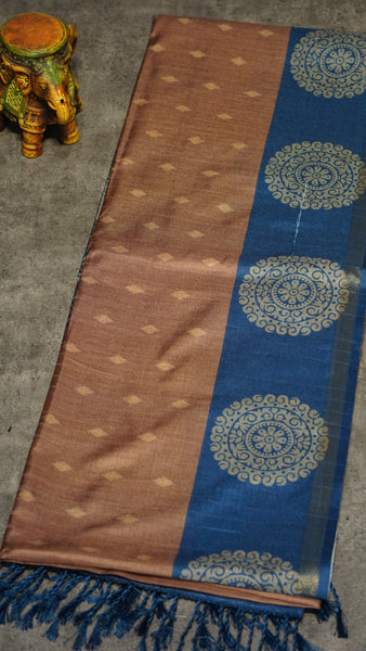 Semi Tussar Saree Chocolate Brown