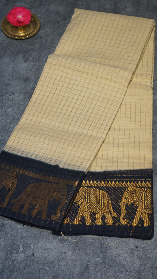 Sungudi Cotton Saree Checks Sandal - Navy Blue