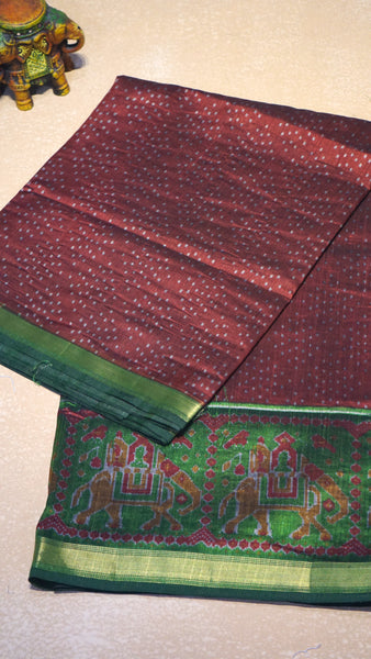 Semi Pattola Saree Dotted - Brown