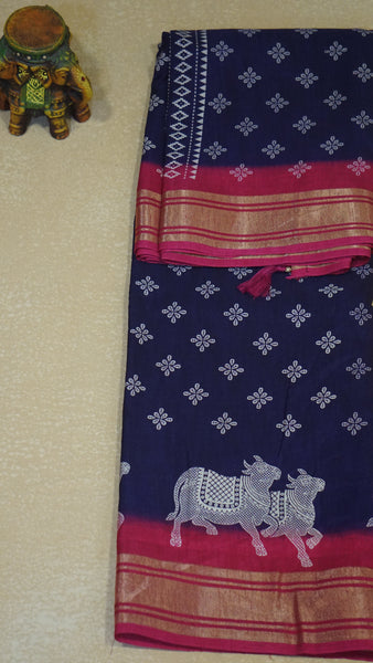 Shiffon Saree Cow Print Violet - Pink