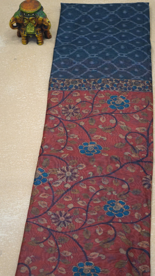 Chanderi Saree Ikkatkari Print - Maroon & Black