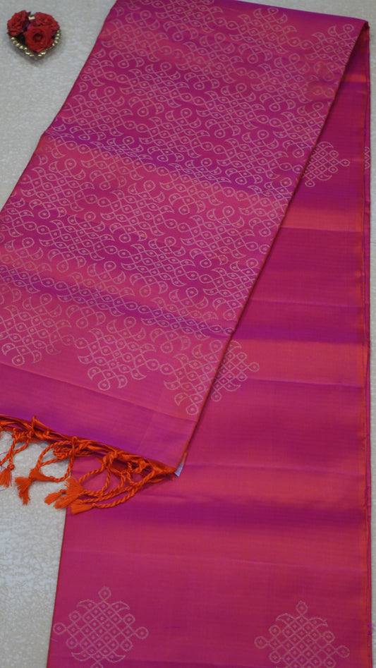 Soft Silk Saree Kolam Design - Dark Pink