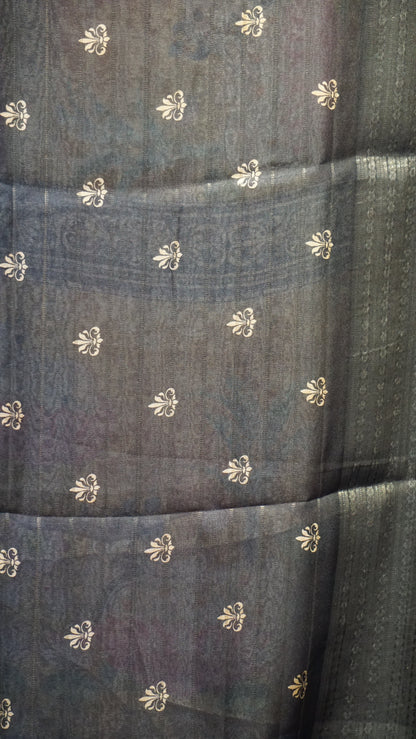 Shiffon Saree Pichwai Print Mustard to Black