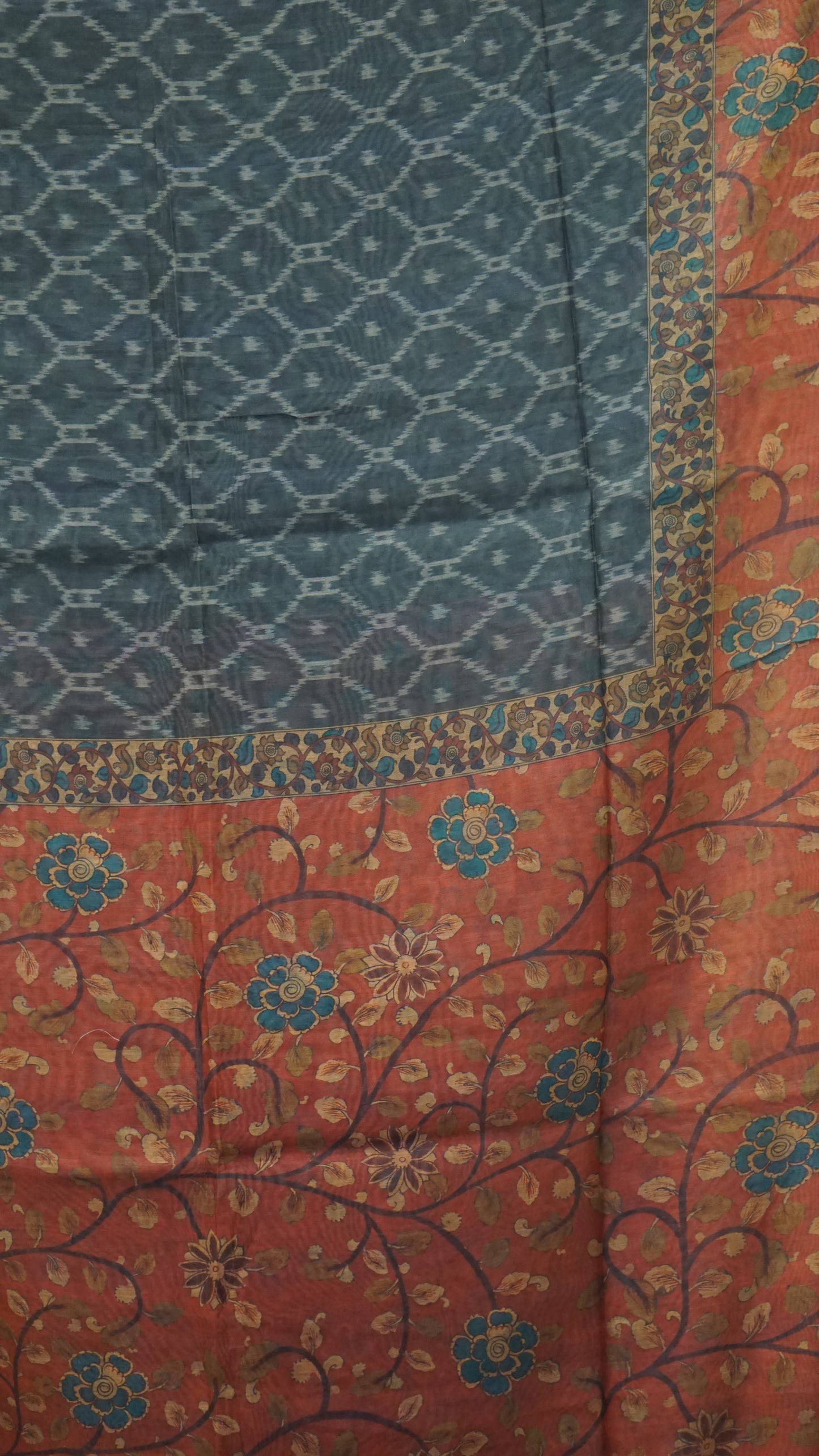 Chanderi Saree Ikkatkari Print - Maroon & Black