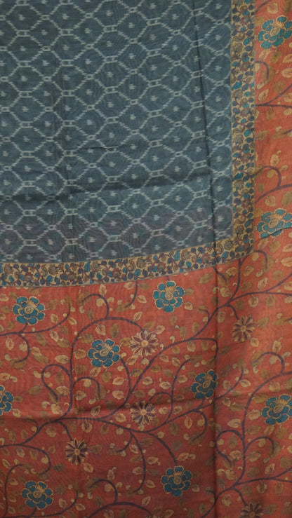 Chanderi Saree Ikkatkari Print - Maroon & Black