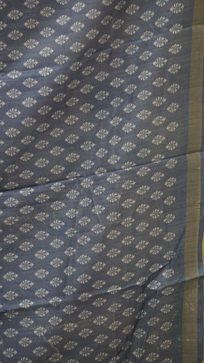 Semi Printed Silk Saree - Navy Blue