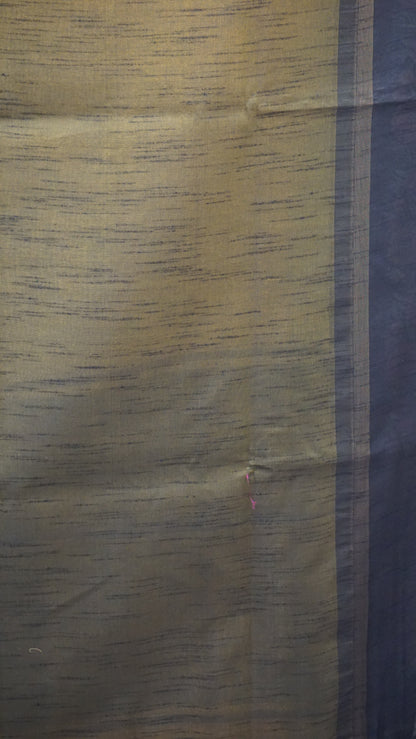 Semi Raw Silk Saree - Yellow With Black Floral Border