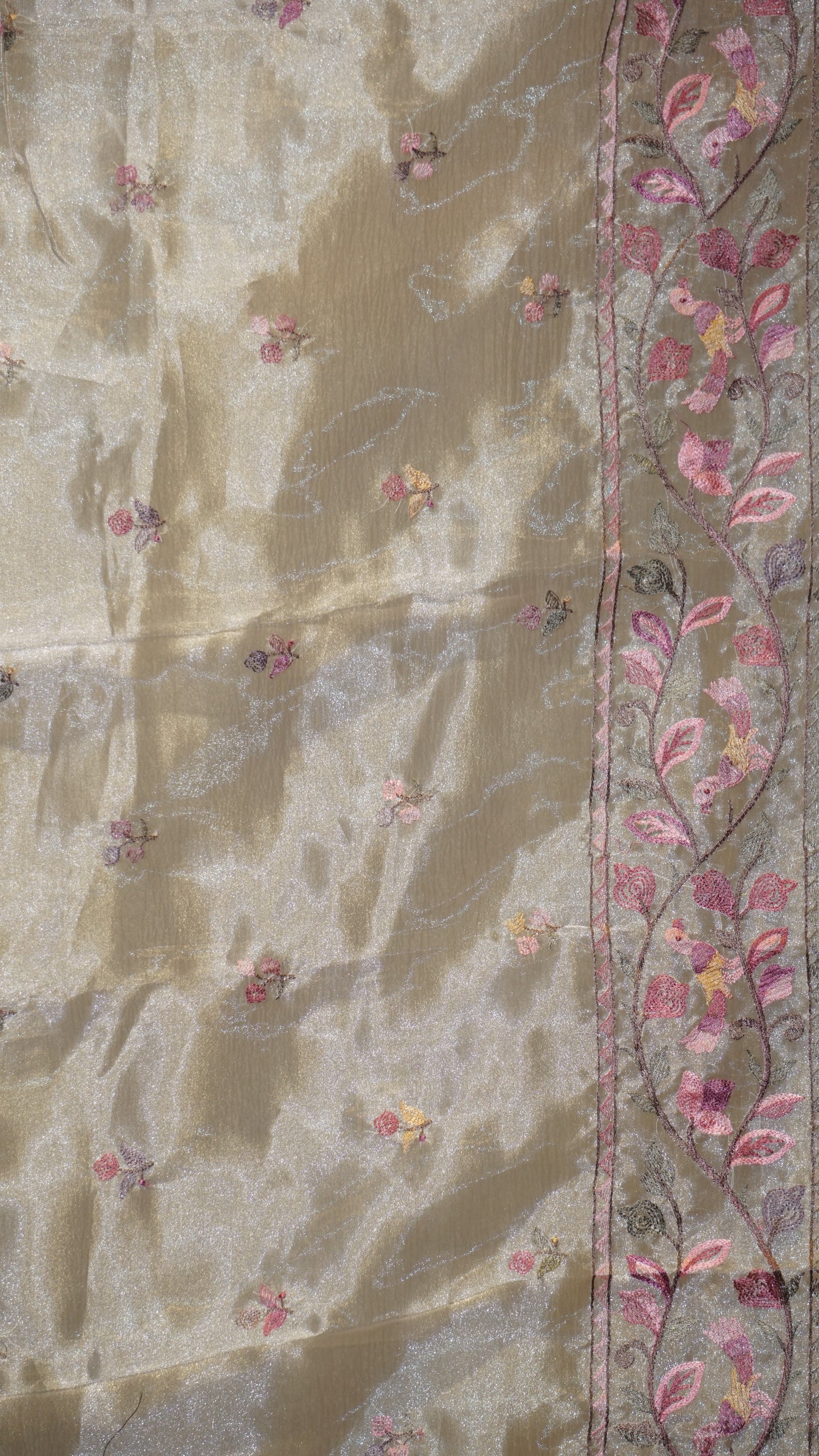 Semi Tussar Saree Crushed With Tissue Border Yellow