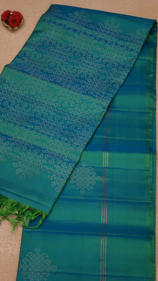 Soft Silk Saree Kolam Design - Dual Blue