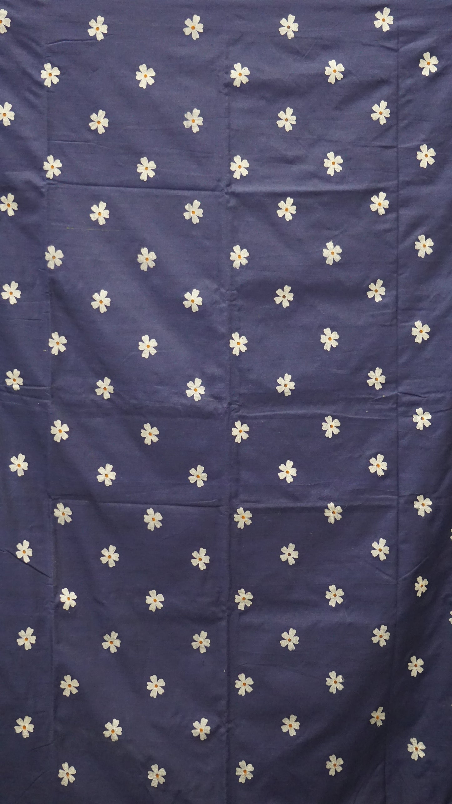 Handloom Cotton Saree - Ink Blue With White Flower