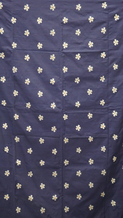 Handloom Cotton Saree - Ink Blue With White Flower
