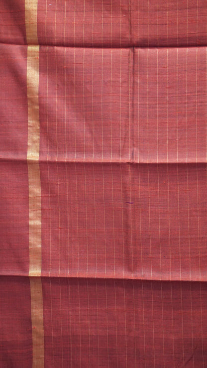 Pure Dupion Silk Saree Checks - Black With Maroon Border
