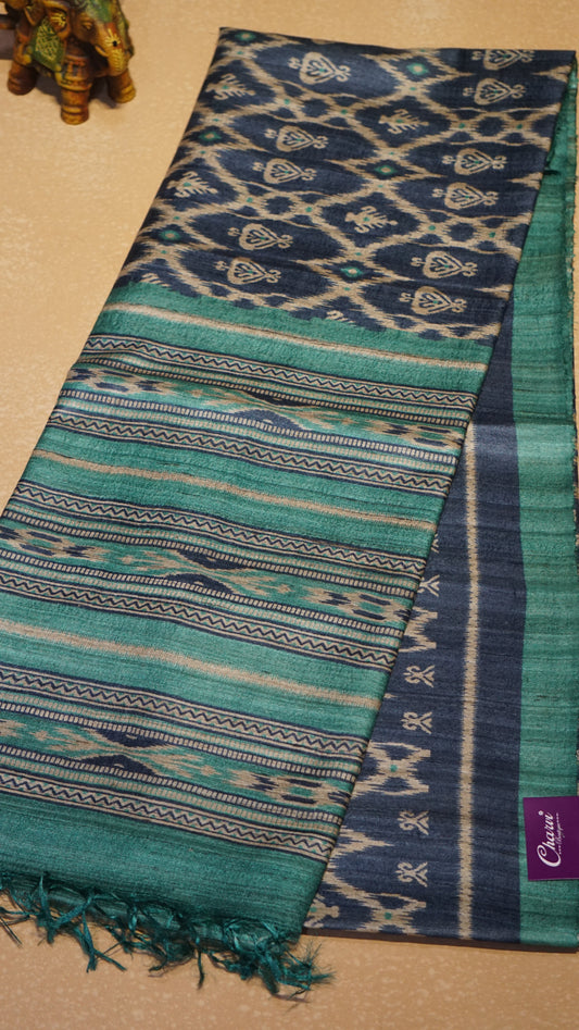 Pure Tussar Saree - Navy Blue & Blue