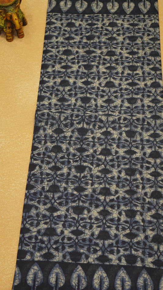 Kora Cotton Saree - Navy Blue