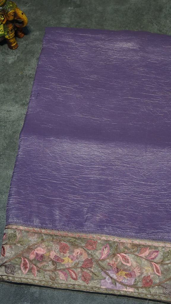 Semi Tussar Saree Crushed With Tissue Border Lavender