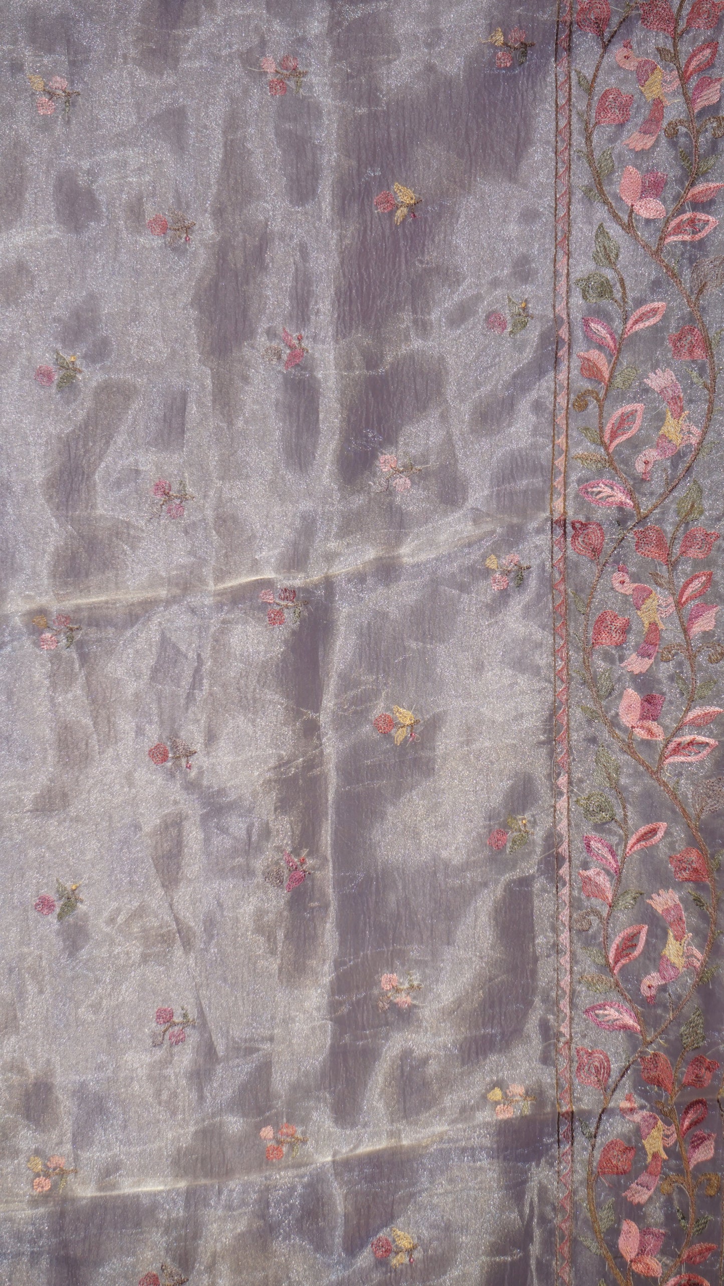 Semi Tussar Saree Crushed With Tissue Border Lavender