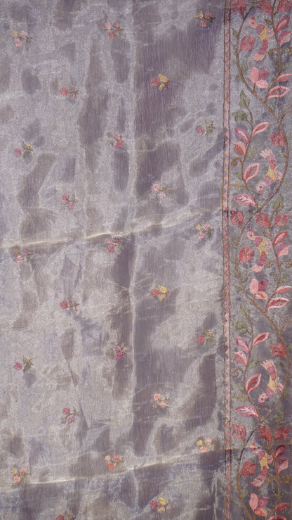 Semi Tussar Saree Crushed With Tissue Border Lavender