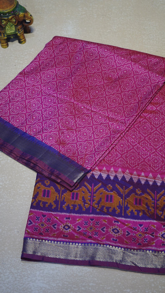 Semi Pattola Saree Kolam Print - Pink