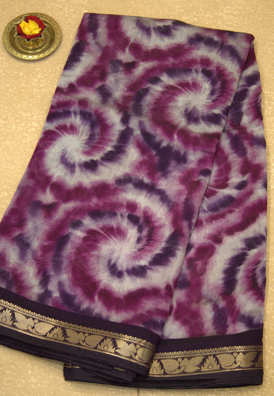 Malai Cotton With Shibori Print-Purple