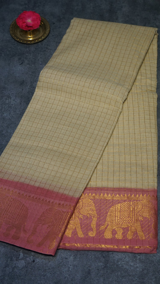 Sungudi Cotton Saree Checks Sandal - Baby Pink