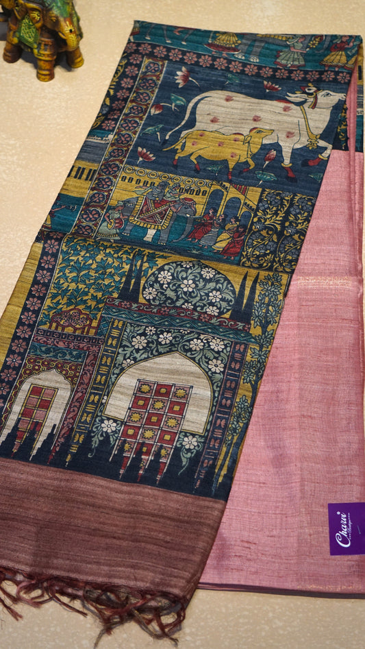 Pure Tussar Saree - Peach Pink