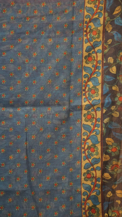 Chanderi Saree Ikkatkari Print - Navy Blue & Maroon