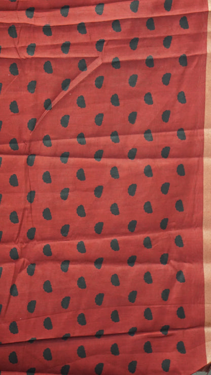 Malai Cotton Saree Pichwai Print - Black With Red Border