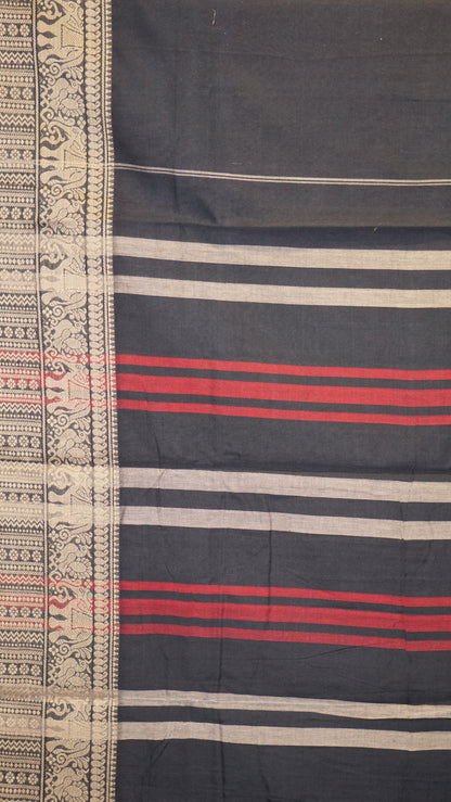 Narayanapet Cotton Saree Elephant Border Black