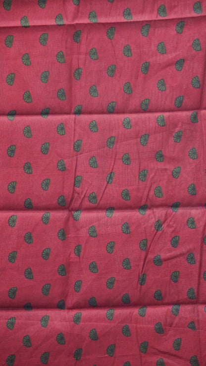 Malai Cotton Saree Pichwai Print - Green With Red Border