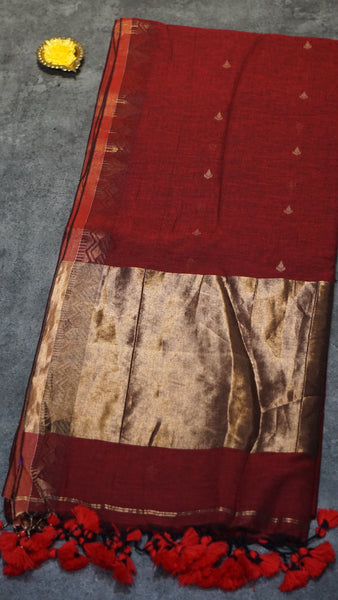Handloom Cotton Saree Red