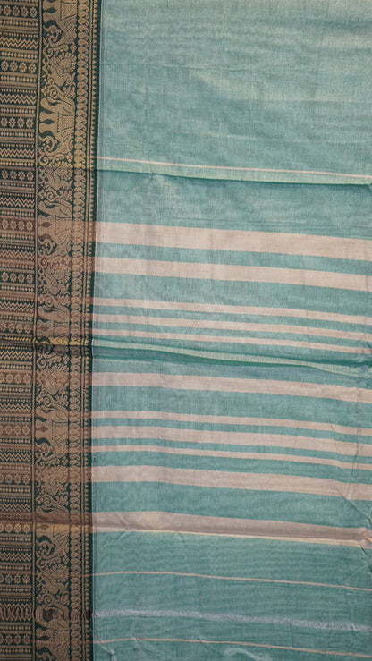 Narayanapet Cotton Saree Elephant Border Light Green