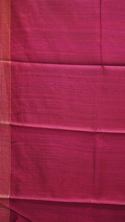 Pure Dupion Silk Saree - Bottle Green with Pink Border