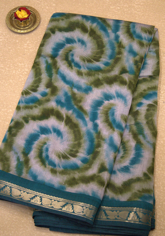 Malai Cotton With Shibori Print-Teal Green
