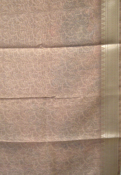 Semi Chanderi Saree Peacock Print-Brown