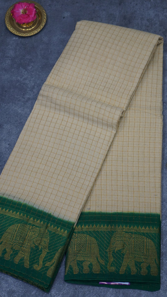 Sungudi Cotton Saree Checks - Sandal & Green