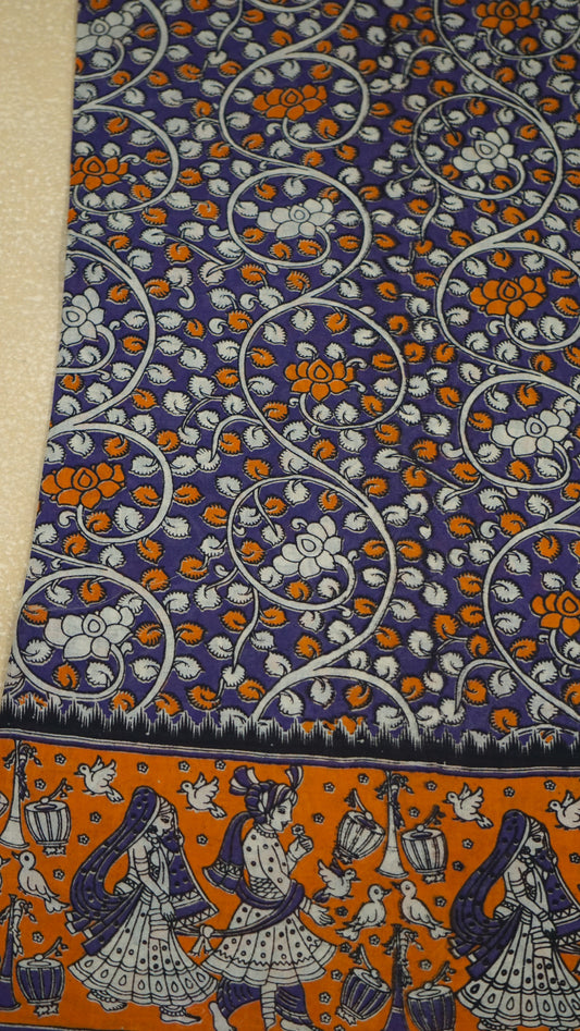Kalamkari Saree Cotton - Violet With Orange Border